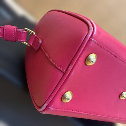Saint Laurent Shoulder Bag Purse Mini Boston Logo Leather Pink Red Authentic