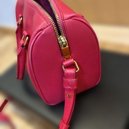Saint Laurent Shoulder Bag Purse Mini Boston Logo Leather Pink Red Authentic