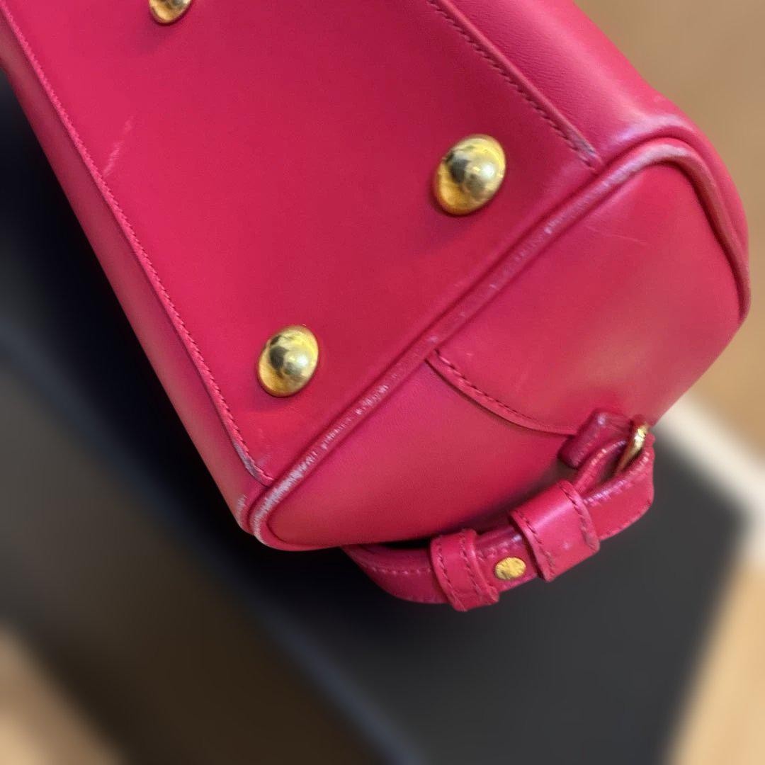 Saint Laurent Shoulder Bag Purse Mini Boston Logo Leather Pink Red Authentic