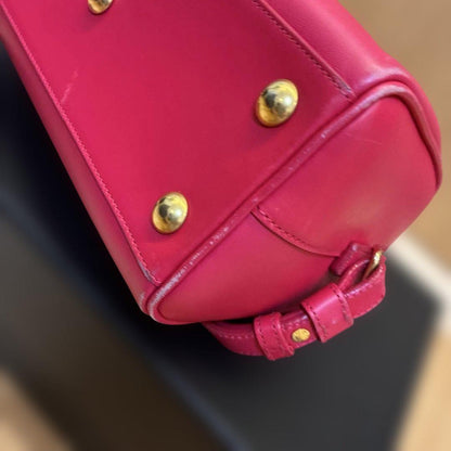 Saint Laurent Shoulder Bag Purse Mini Boston Logo Leather Pink Red Authentic