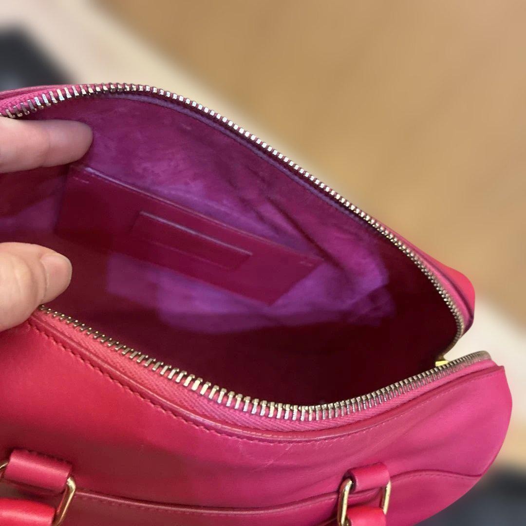 Saint Laurent Shoulder Bag Purse Mini Boston Logo Leather Pink Red Authentic