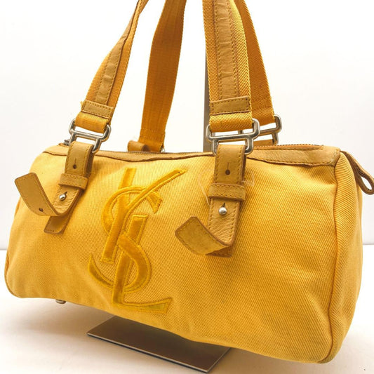 Saint Laurent Mini Boston Hand Bag Purse YSL Cassandra Canvas Leather Yellow