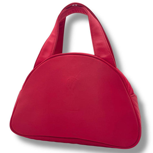 Saint Laurent Hand Bag Tote Purse YSL Cassandra Nylon Red Authentic