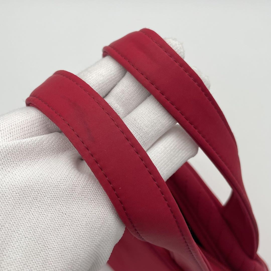 Saint Laurent Hand Bag Tote Purse YSL Cassandra Nylon Red Authentic
