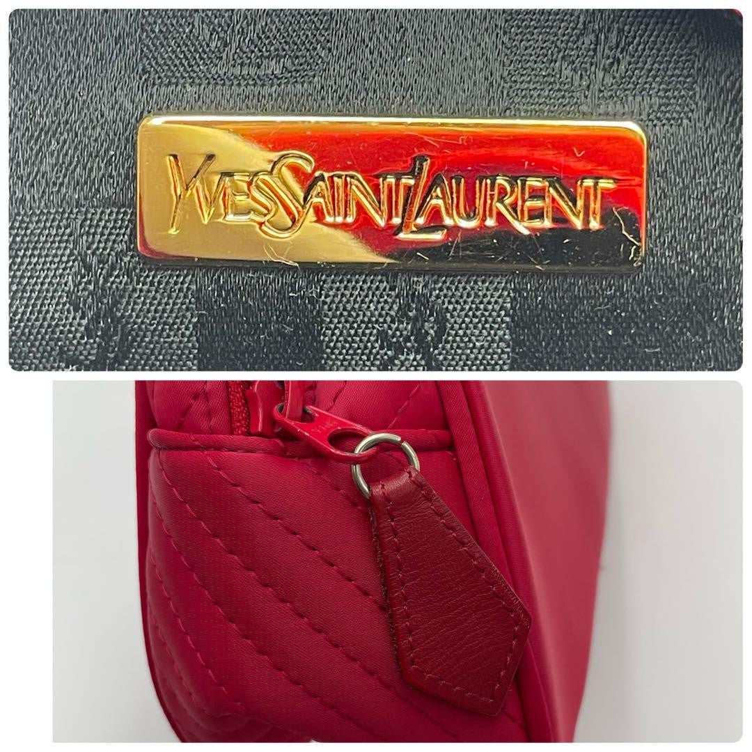 Saint Laurent Hand Bag Tote Purse YSL Cassandra Nylon Red Authentic