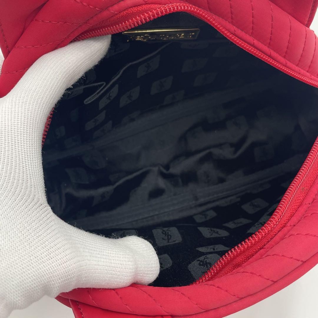 Saint Laurent Hand Bag Tote Purse YSL Cassandra Nylon Red Authentic