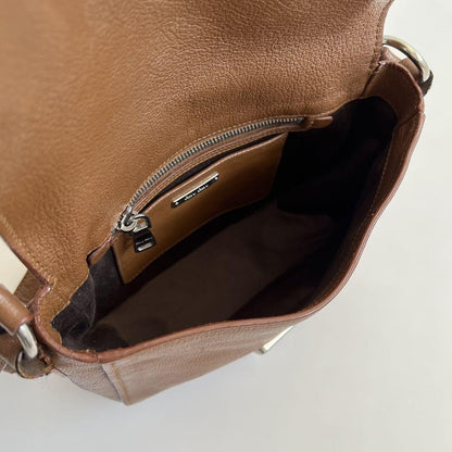 MIU MIU Shoulder Bag Purse Logo Leather Brown Authentic