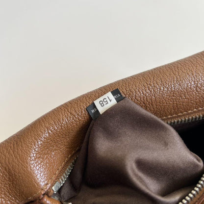 MIU MIU Shoulder Bag Purse Logo Leather Brown Authentic