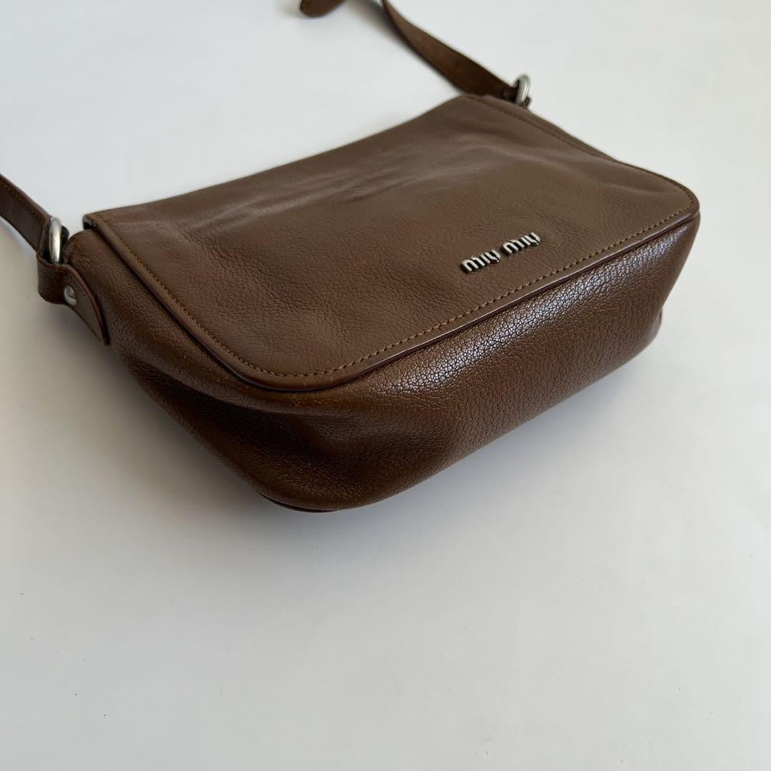 MIU MIU Shoulder Bag Purse Logo Leather Brown Authentic