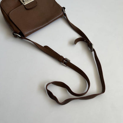 MIU MIU Shoulder Bag Purse Logo Leather Brown Authentic