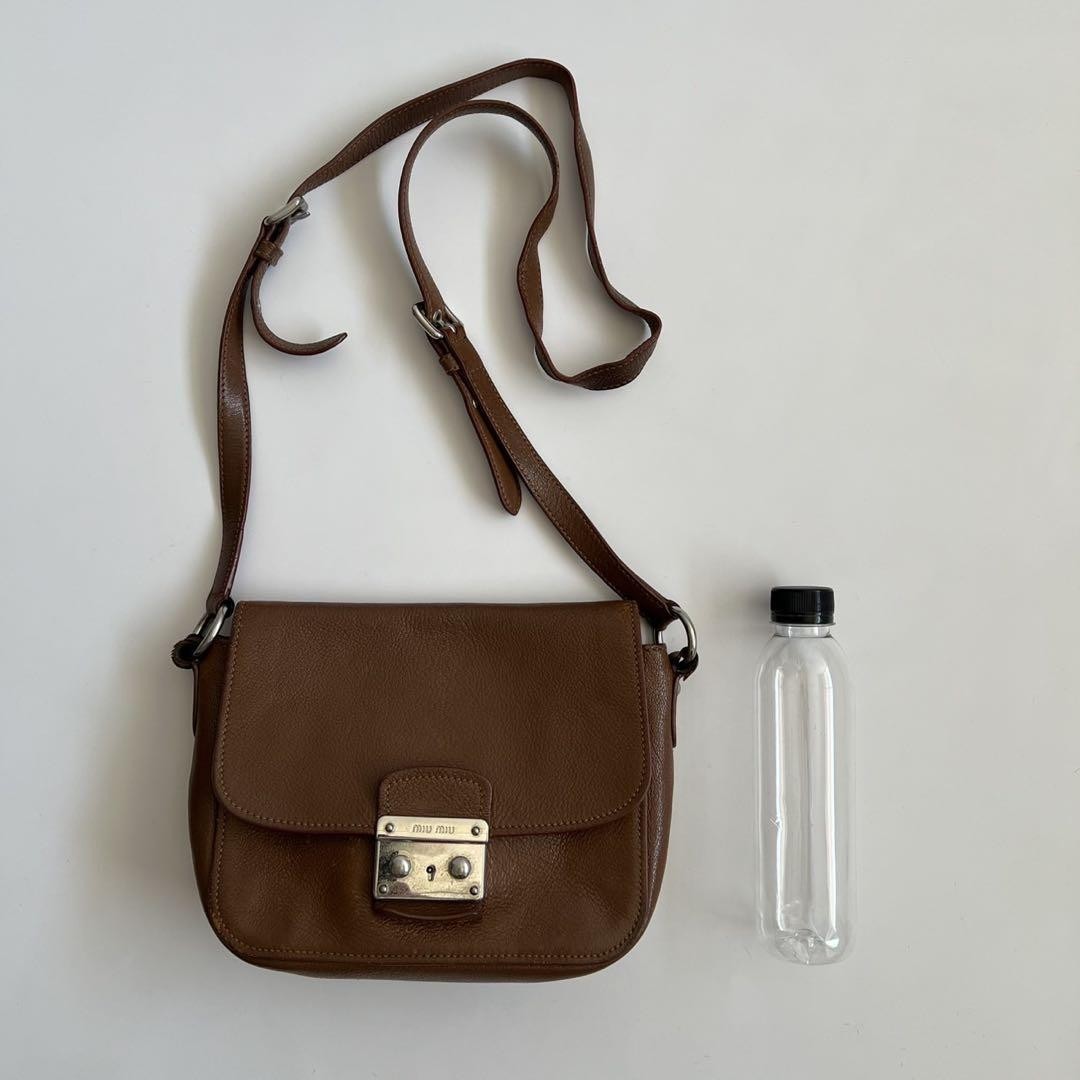 MIU MIU Shoulder Bag Purse Logo Leather Brown Authentic