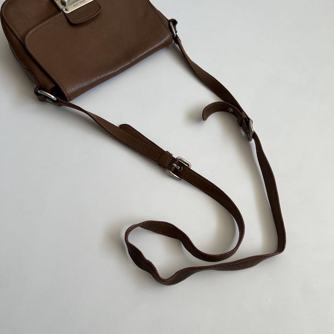 MIU MIU Shoulder Bag Purse Logo Leather Brown Authentic