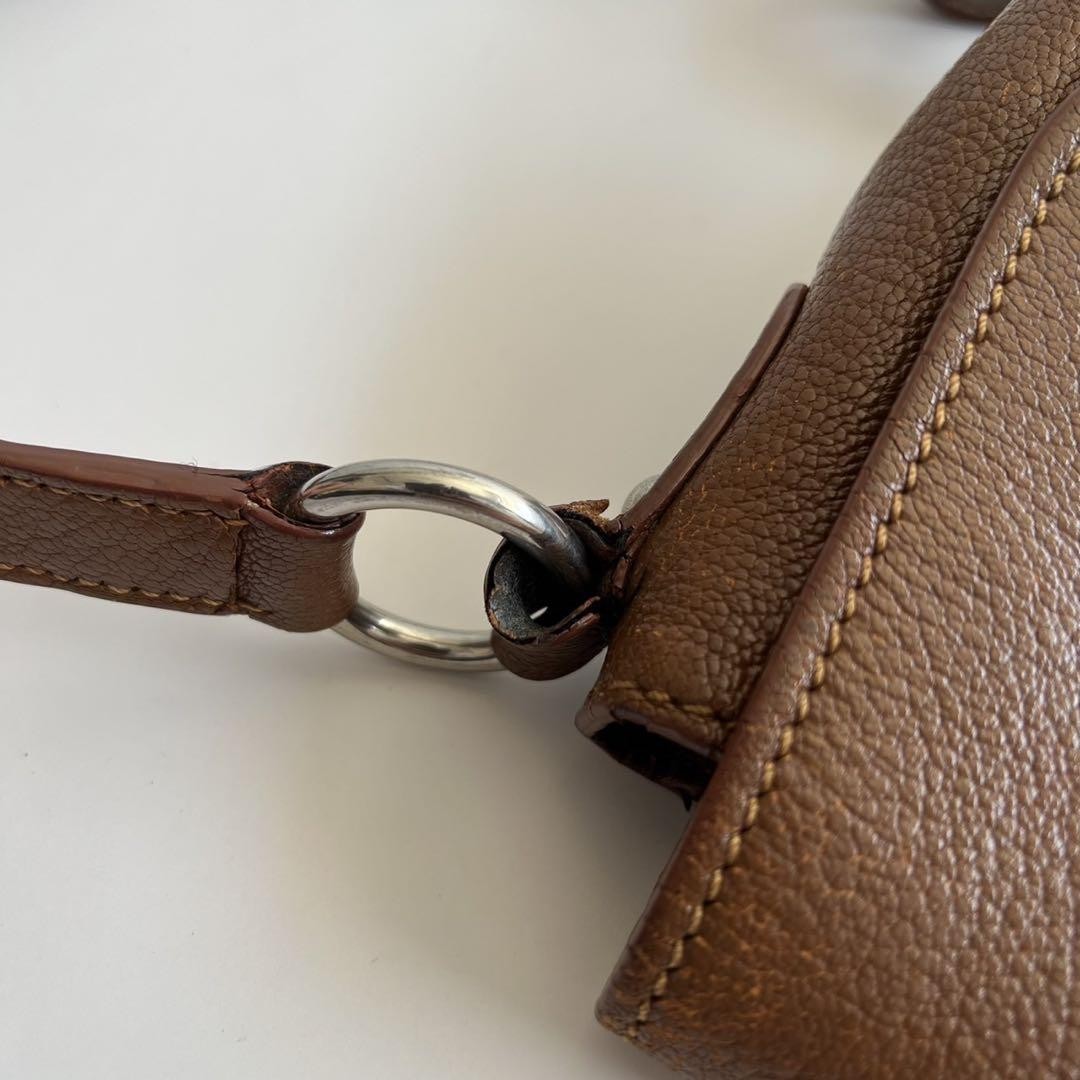 MIU MIU Shoulder Bag Purse Logo Leather Brown Authentic