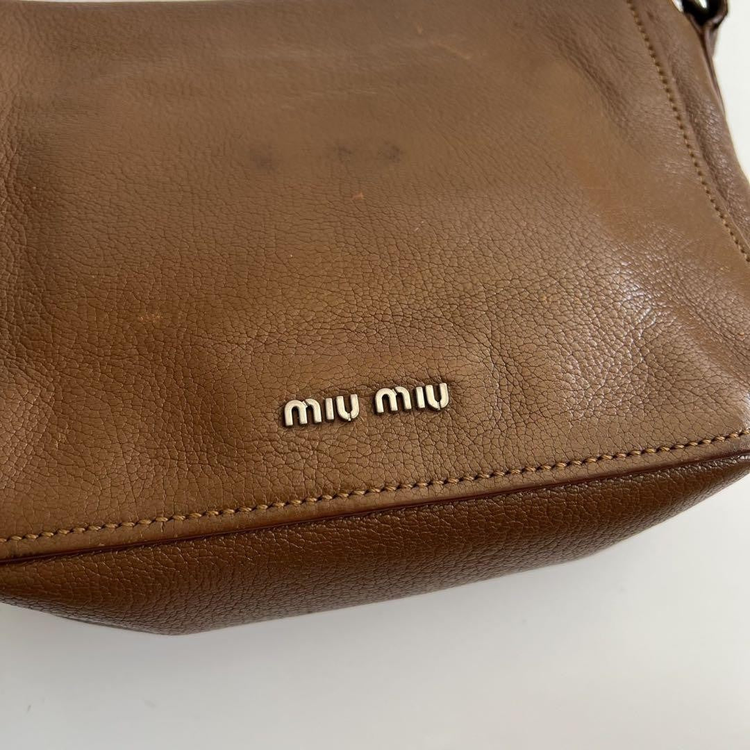 MIU MIU Shoulder Bag Purse Logo Leather Brown Authentic
