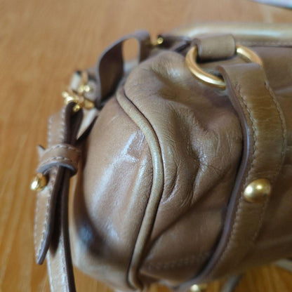 MIU MIU Hand Shoulder Bag Tote Purse Logo Beige Authentic