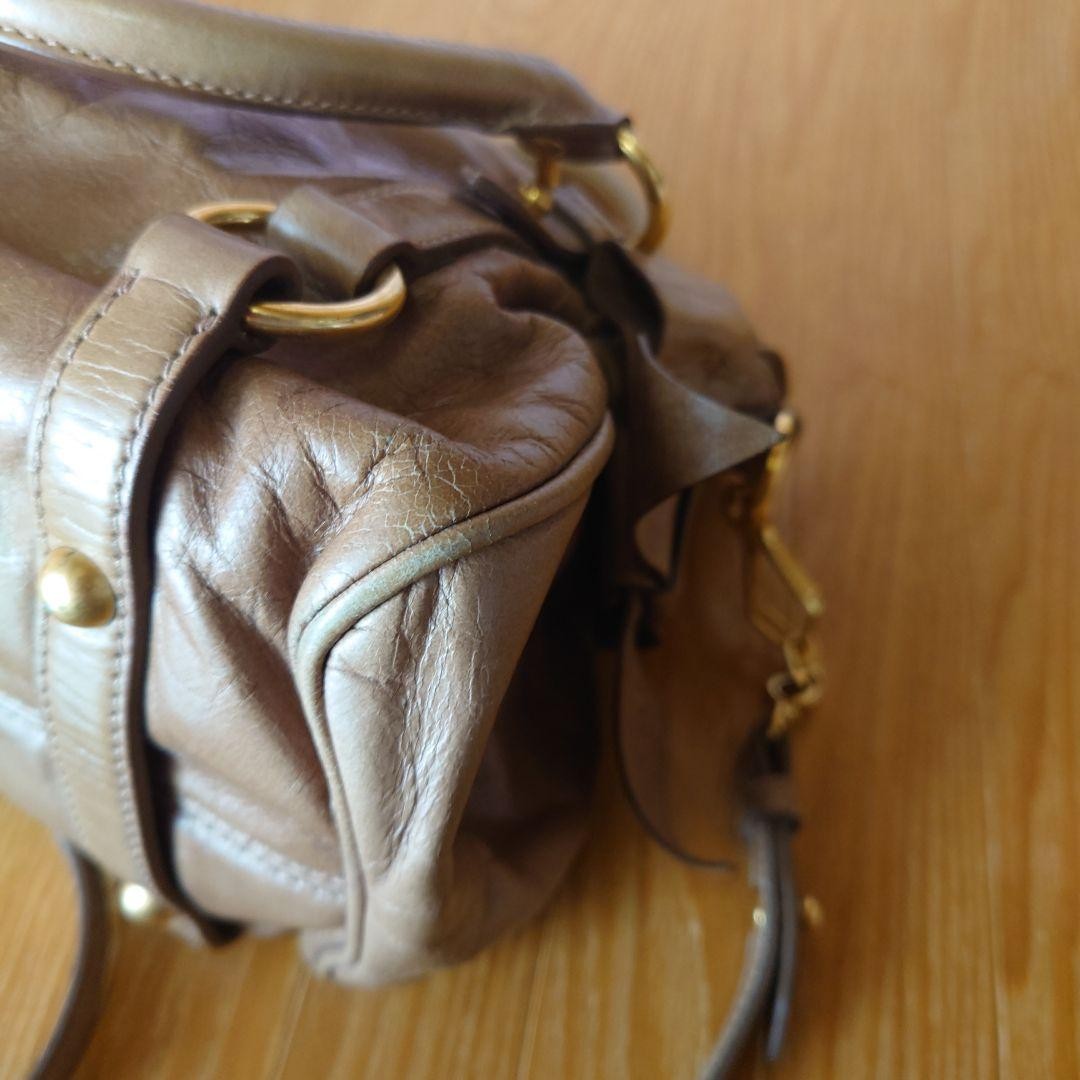 MIU MIU Hand Shoulder Bag Tote Purse Logo Beige Authentic