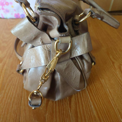 MIU MIU Hand Shoulder Bag Tote Purse Logo Beige Authentic