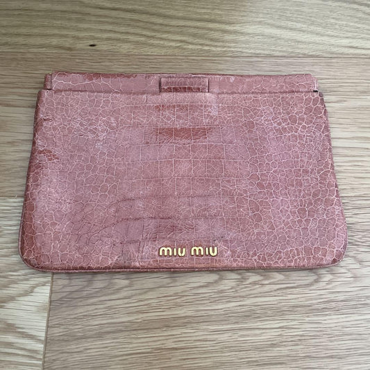 MIU MIU Clutch Bag Second Bag Logo Pink Authentic
