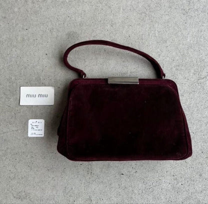 MIU MIU Hand Bag Tote Purse Hand Pouch Logo Corduroy Authentic