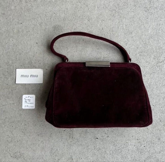 MIU MIU Hand Bag Tote Purse Hand Pouch Logo Corduroy Authentic