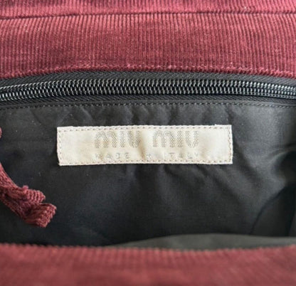 MIU MIU Hand Bag Tote Purse Hand Pouch Logo Corduroy Authentic