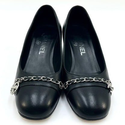 CHANEL Shoes Pumps Heel Cocomark EU 36.0 US 6.0 Leather Black Authentic