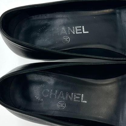 CHANEL Shoes Pumps Heel Cocomark EU 36.0 US 6.0 Leather Black Authentic
