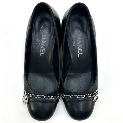 CHANEL Shoes Pumps Heel Cocomark EU 36.0 US 6.0 Leather Black Authentic