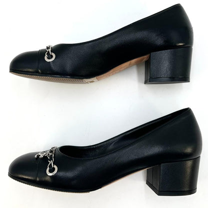 CHANEL Shoes Pumps Heel Cocomark EU 36.0 US 6.0 Leather Black Authentic