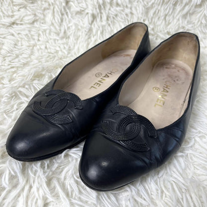 CHANEL Shoes Pumps Heel Cocomark EU 37 US 7 Leather Black Authentic
