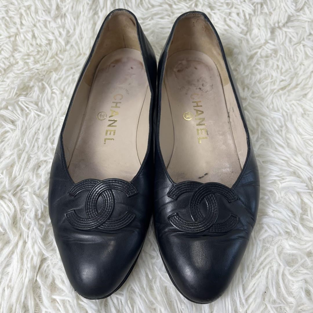 CHANEL Shoes Pumps Heel Cocomark EU 37 US 7 Leather Black Authentic
