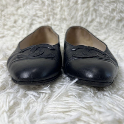 CHANEL Shoes Pumps Heel Cocomark EU 37 US 7 Leather Black Authentic