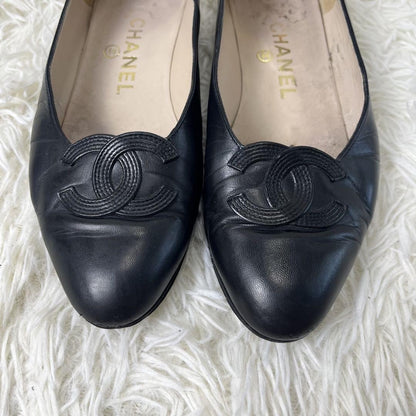 CHANEL Shoes Pumps Heel Cocomark EU 37 US 7 Leather Black Authentic