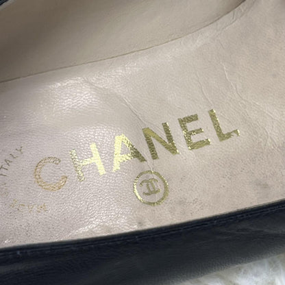 CHANEL Shoes Pumps Heel Cocomark EU 37 US 7 Leather Black Authentic
