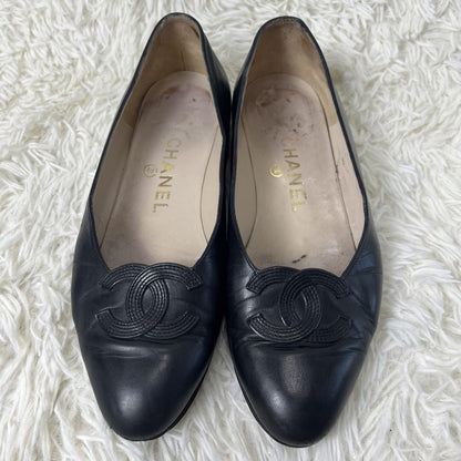CHANEL Shoes Pumps Heel Cocomark EU 37 US 7 Leather Black Authentic