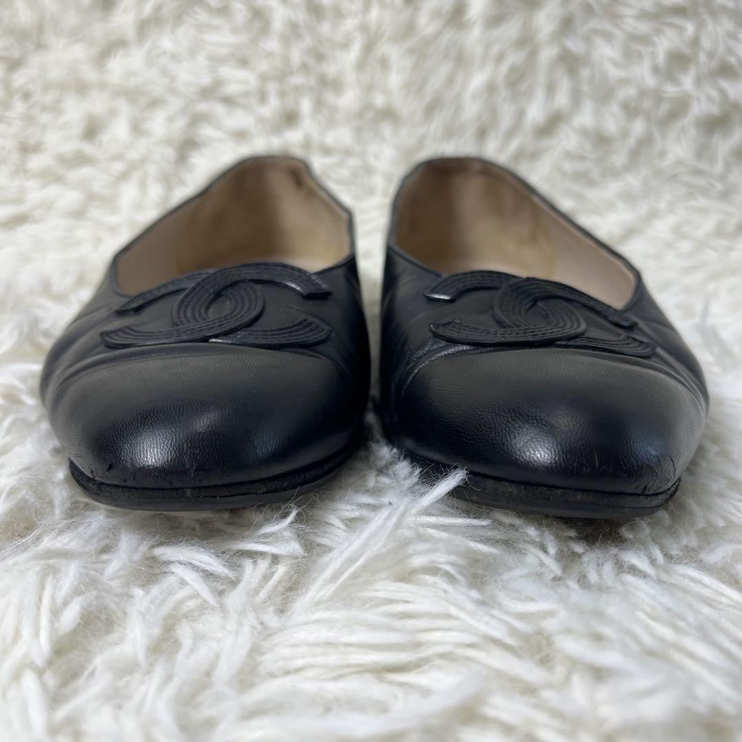 CHANEL Shoes Pumps Heel Cocomark EU 37 US 7 Leather Black Authentic