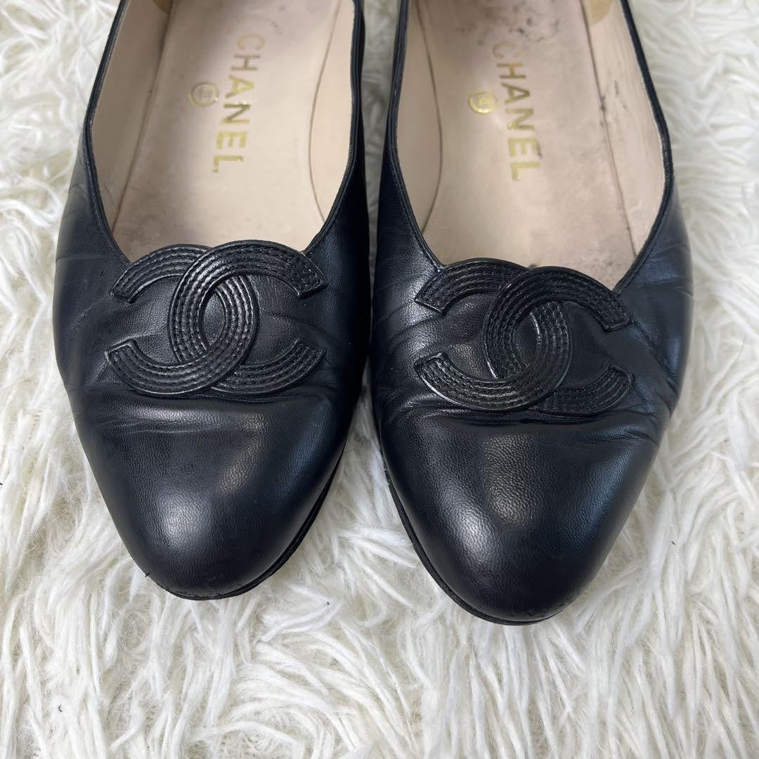 CHANEL Shoes Pumps Heel Cocomark EU 37 US 7 Leather Black Authentic