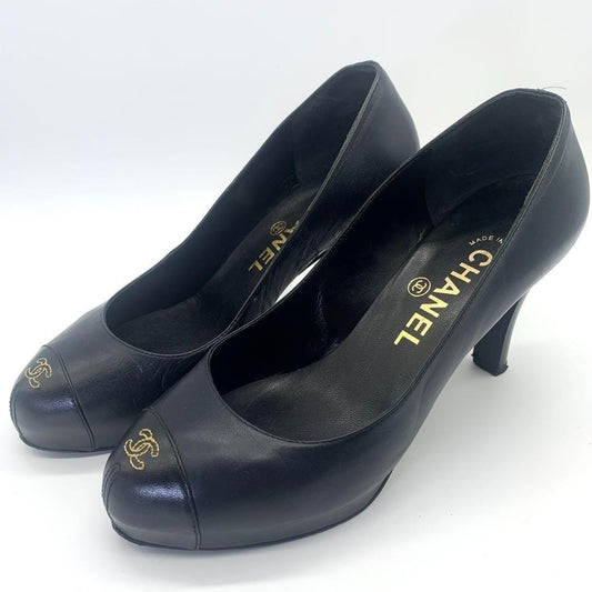 CHANEL Shoes Pumps Heel Cocomark EU 36.5 US 6.5 Black Authentic