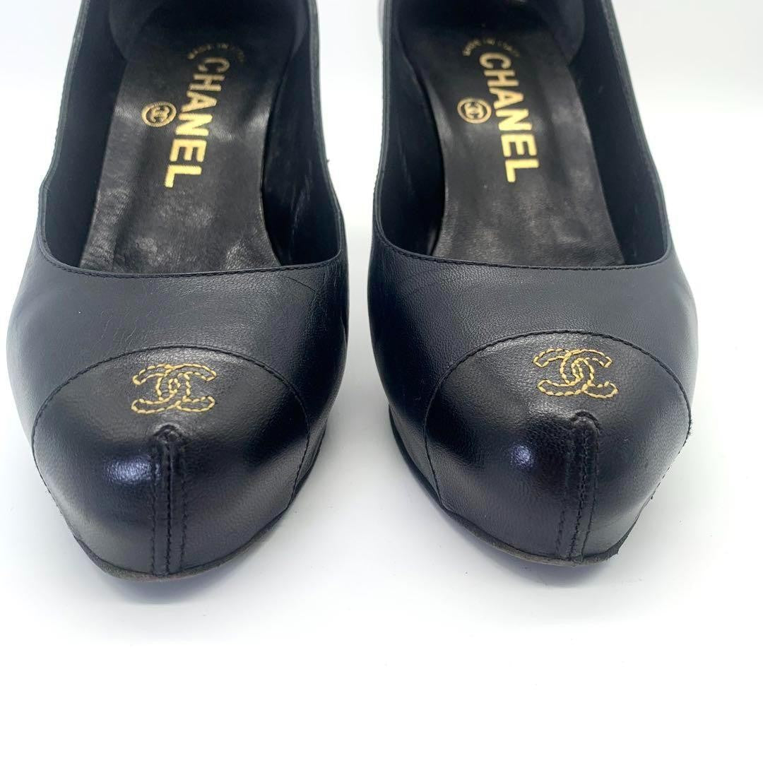 CHANEL Shoes Pumps Heel Cocomark EU 36.5 US 6.5 Black Authentic