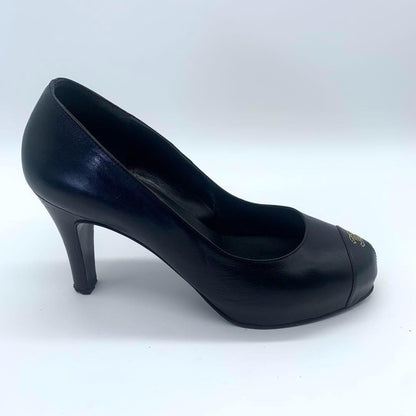 CHANEL Shoes Pumps Heel Cocomark EU 36.5 US 6.5 Black Authentic