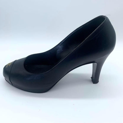 CHANEL Shoes Pumps Heel Cocomark EU 36.5 US 6.5 Black Authentic