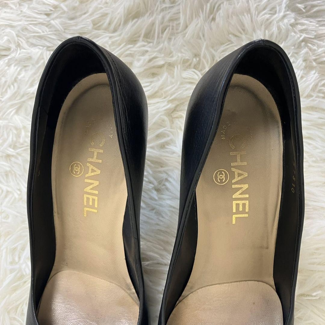 CHANEL Shoes Pumps Heel Cocomark EU 37.5 US 7.5 Black Authentic
