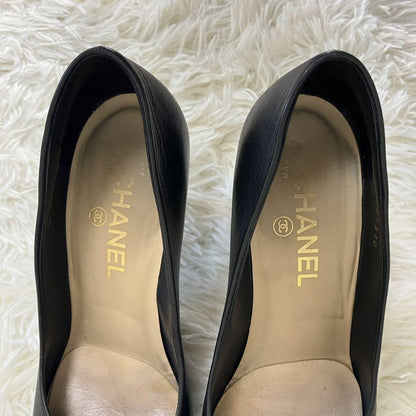 CHANEL Shoes Pumps Heel Cocomark EU 37.5 US 7.5 Black Authentic