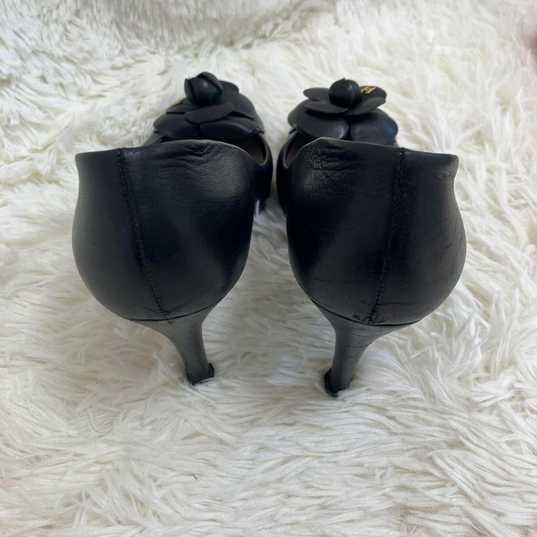 CHANEL Shoes Pumps Heel Cocomark EU 37.5 US 7.5 Black Authentic