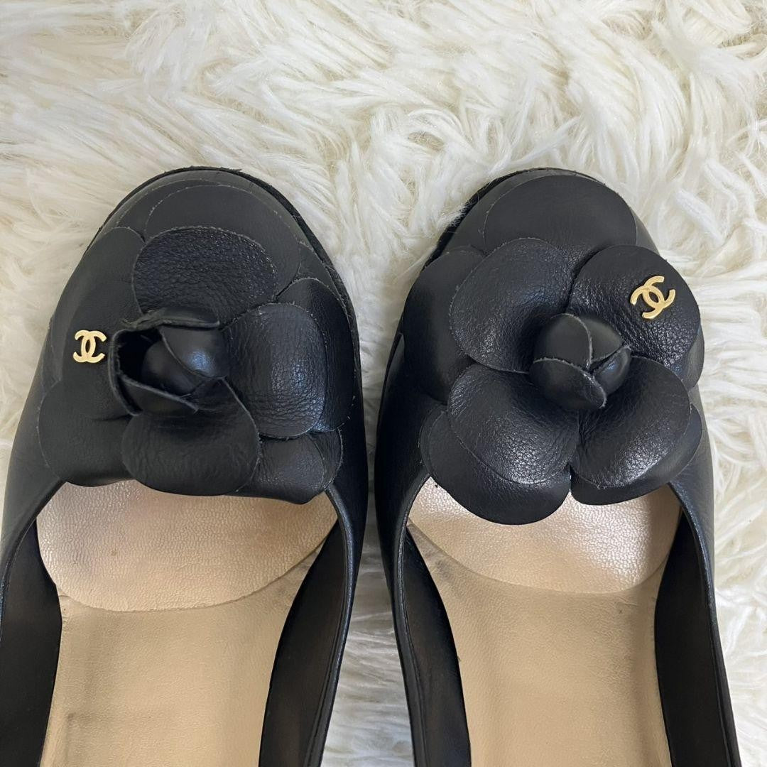 CHANEL Shoes Pumps Heel Cocomark EU 37.5 US 7.5 Black Authentic