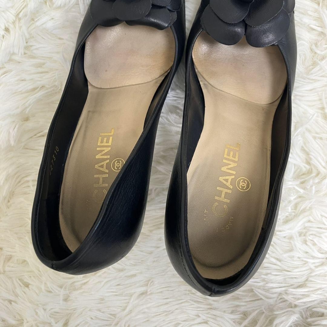 CHANEL Shoes Pumps Heel Cocomark EU 37.5 US 7.5 Black Authentic