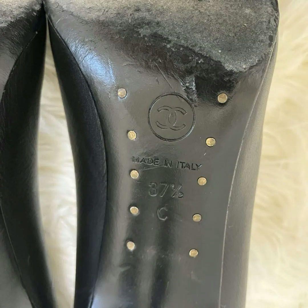 CHANEL Shoes Pumps Heel Cocomark EU 37.5 US 7.5 Black Authentic
