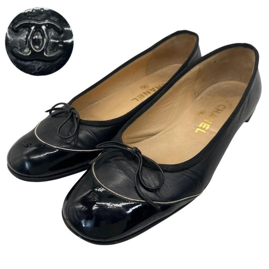 CHANEL Shoes Pumps Heel Cocomark EU 36.5 US 6.5 Patent Leather Black Authentic