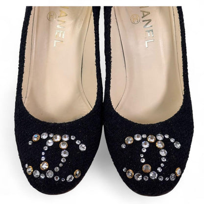 CHANEL Shoes Pumps Heel Cocomark EU 37 US 7 Black Authentic