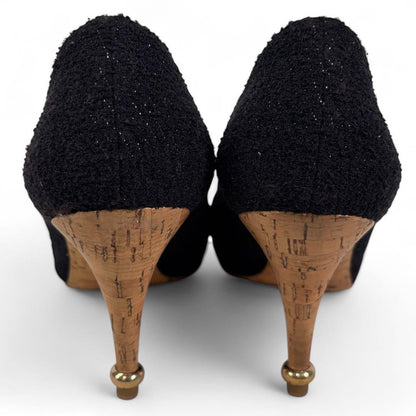 CHANEL Shoes Pumps Heel Cocomark EU 37 US 7 Black Authentic